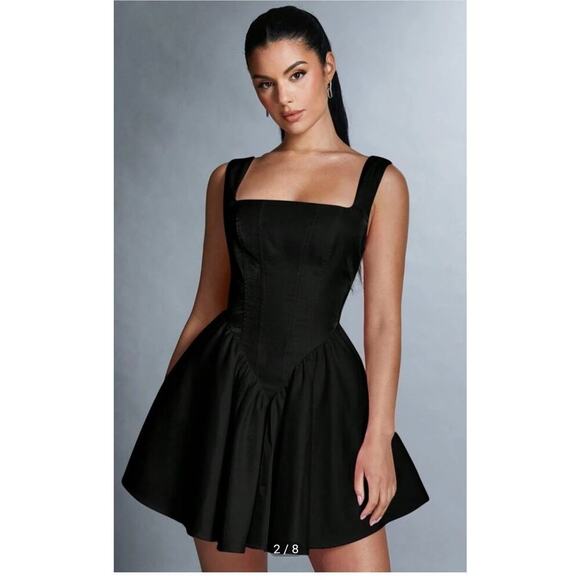 SHEIN Dresses & Skirts - Shein Sxy Bae black Backless dress with bow and Flare hem sz Lg dark feminine